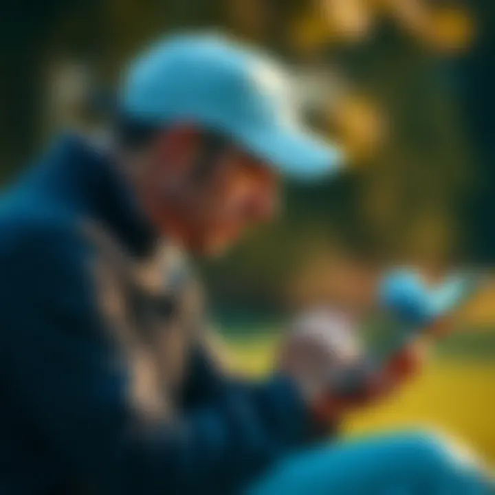 A golfer analyzing statistics on a tablet