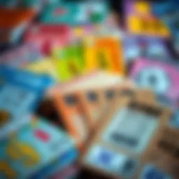 An array of lottery tickets with vibrant designs